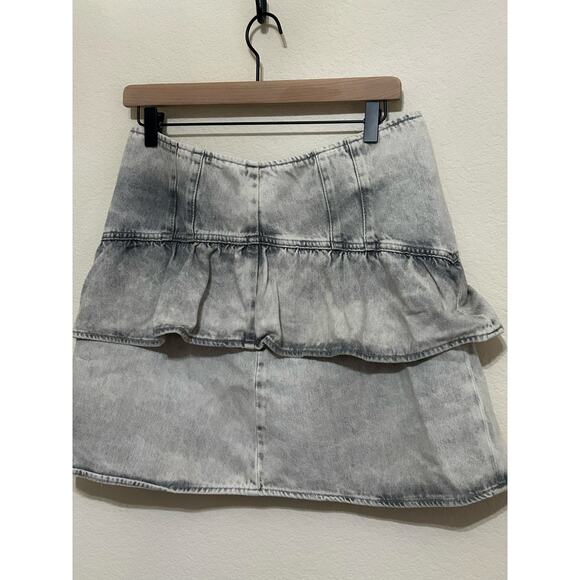 All Saints Women's Size 8 Denim Skirt Y2K Mini Skater Acid Washed Preppy - Picture 4 of 10